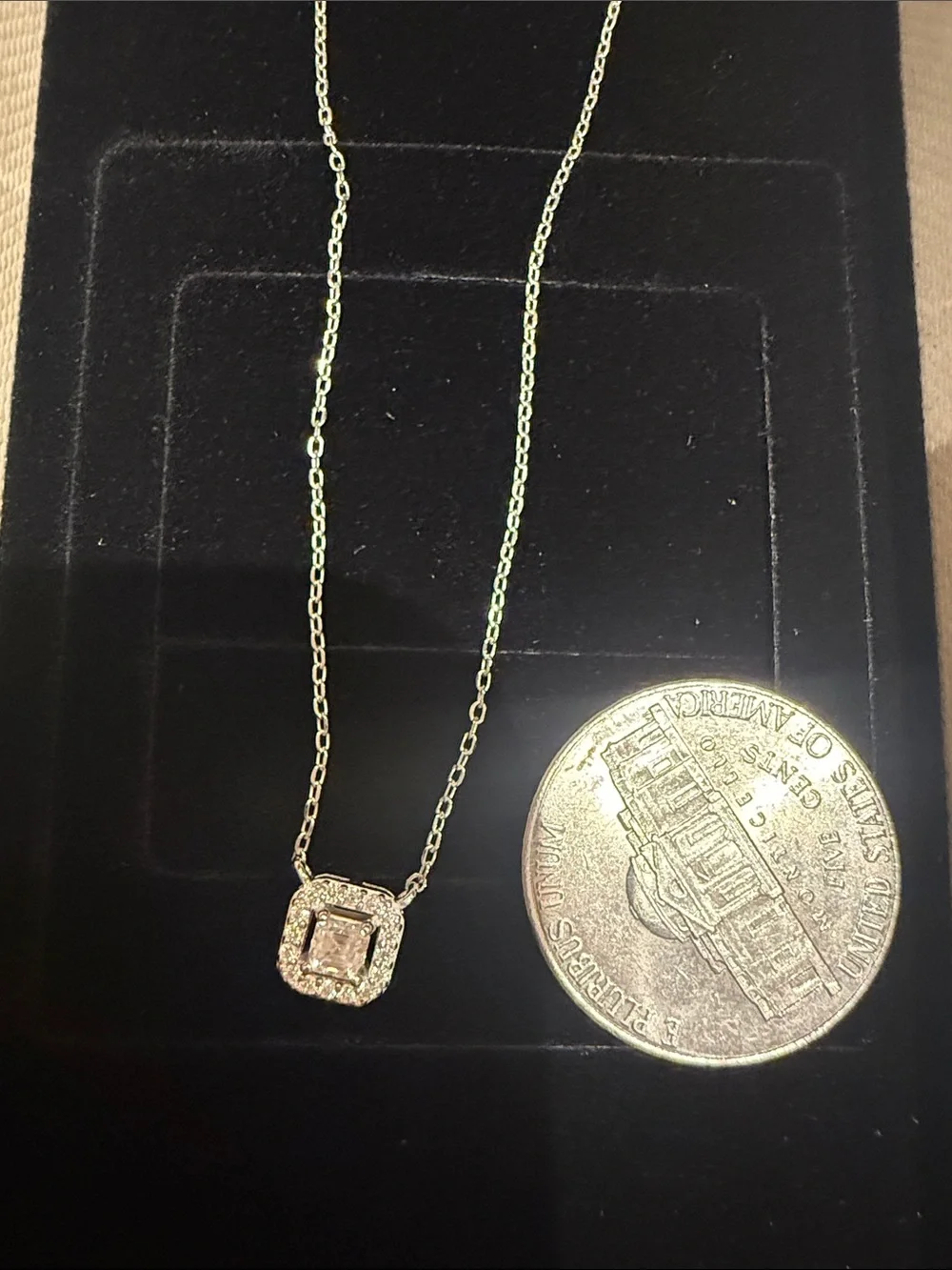 Delicate Square Halo Pendant Sterling Silver Moissanite Necklace -